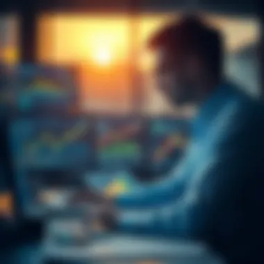 Chart Analysis in Early Hours Trader analyzing charts at dawn
