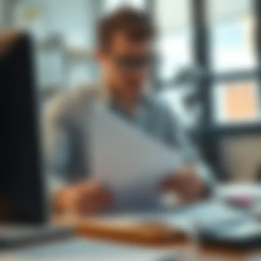 A professional tax preparer reviewing documents