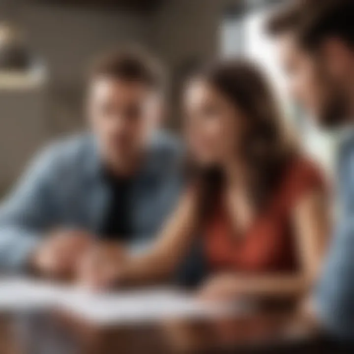 A young couple reviewing FHA loan documents at a table