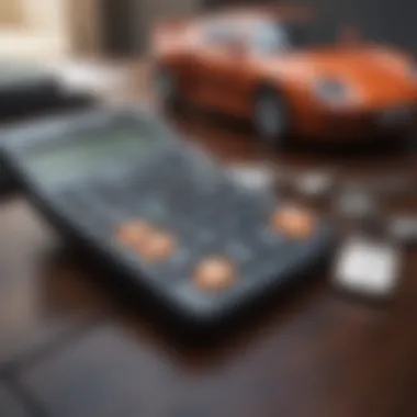 Calculator and car keys on a table