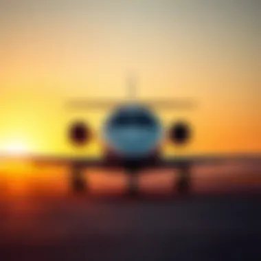 A serene view of a private jet on the runway at sunset