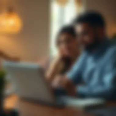 Discussing Mortgage Choices A couple discussing mortgage options at a table with a laptop