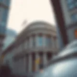 An illustration depicting the architecture of a stock exchange building