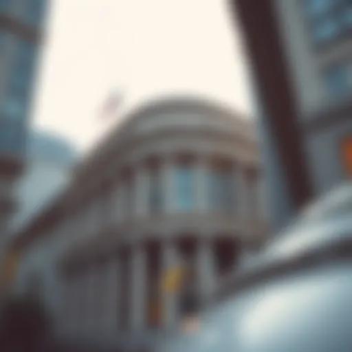 An illustration depicting the architecture of a stock exchange building