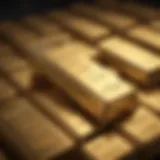 A close-up view of gold bars stacked neatly