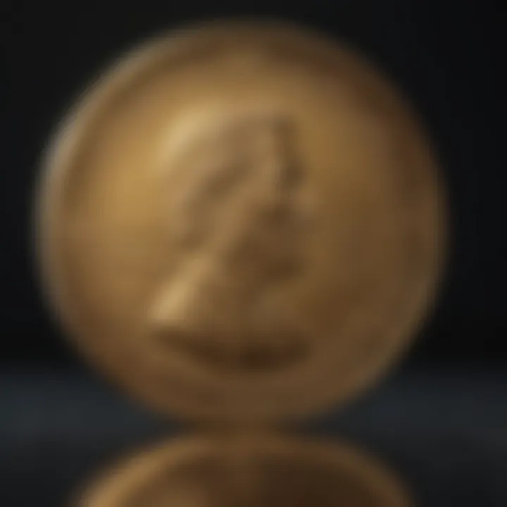 An elegant gold coin displayed on a dark background