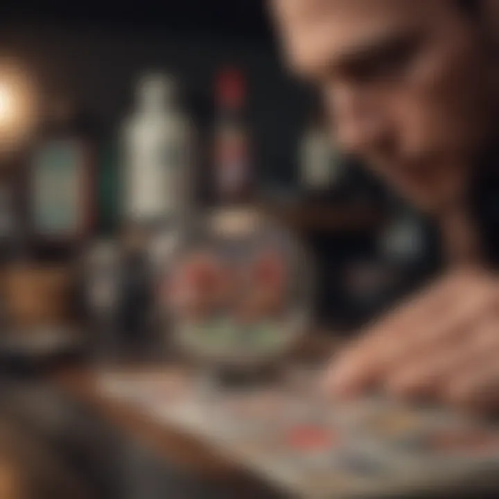 A close-up of a collector examining a rare sports card under a magnifying glass