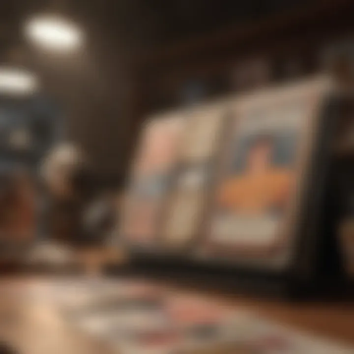 An array of vintage sports cards displayed on a sleek table