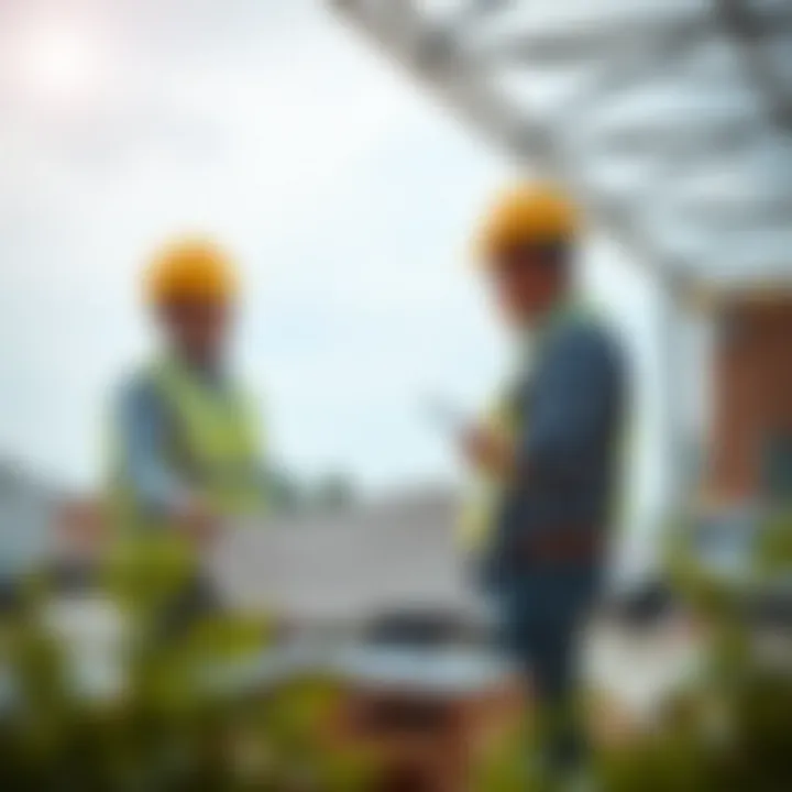 A contractor discussing plans with an architect on-site