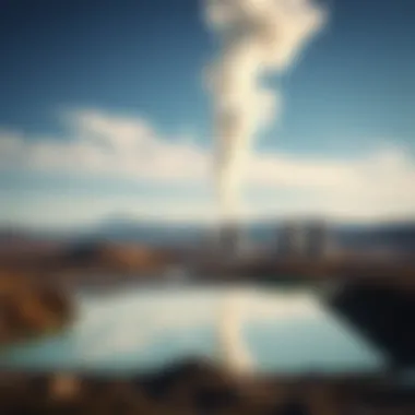 Geothermal Energy Utilization Geothermal energy plant with steam rising