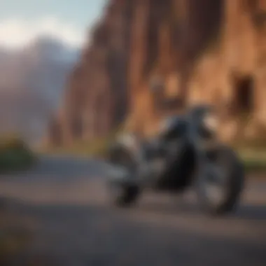 A sleek motorcycle parked against a scenic backdrop