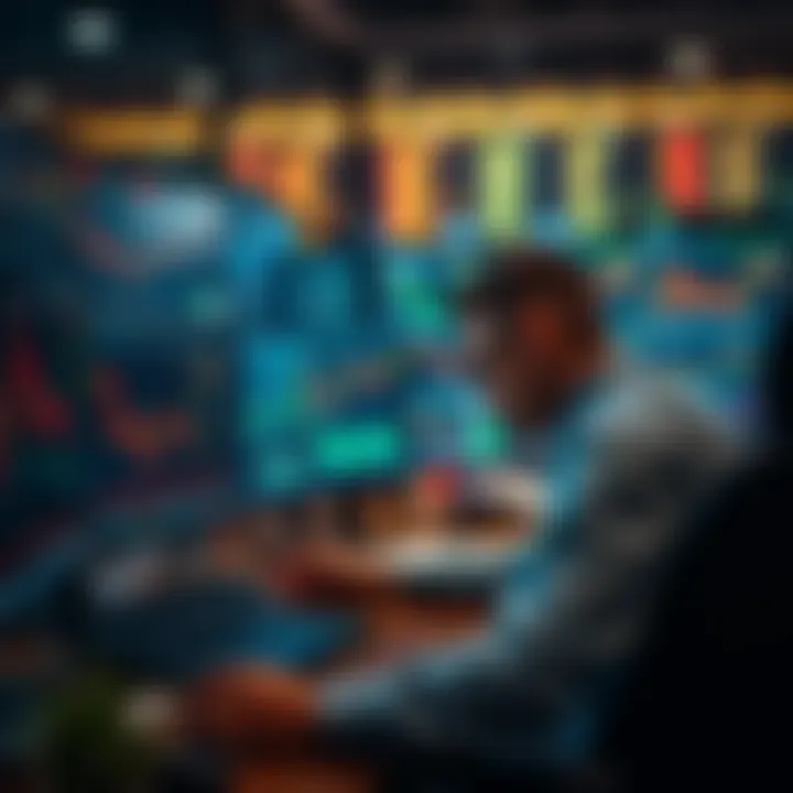 Market Analysis in Day Trading A focused trader analyzing market data on multiple monitors