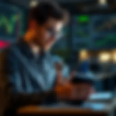 Studying Financial Reports A focused individual studying financial reports and analytics