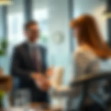 A confident individual engaged in a negotiation at a modern office.