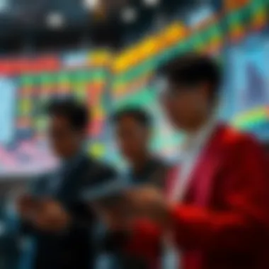 Investors Reviewing Market Trends Investors analyzing stock market data on digital devices