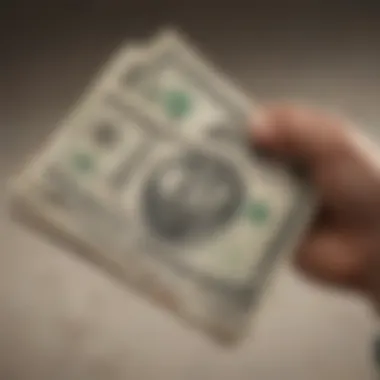 A close-up of a hand holding Mexican pesos and U.S. dollars