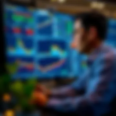 A person analyzing market trends and data on a screen