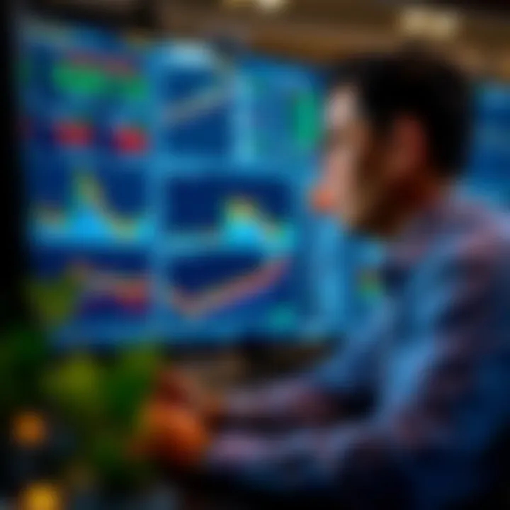 A person analyzing market trends and data on a screen