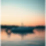 A serene boat anchored on a tranquil lake