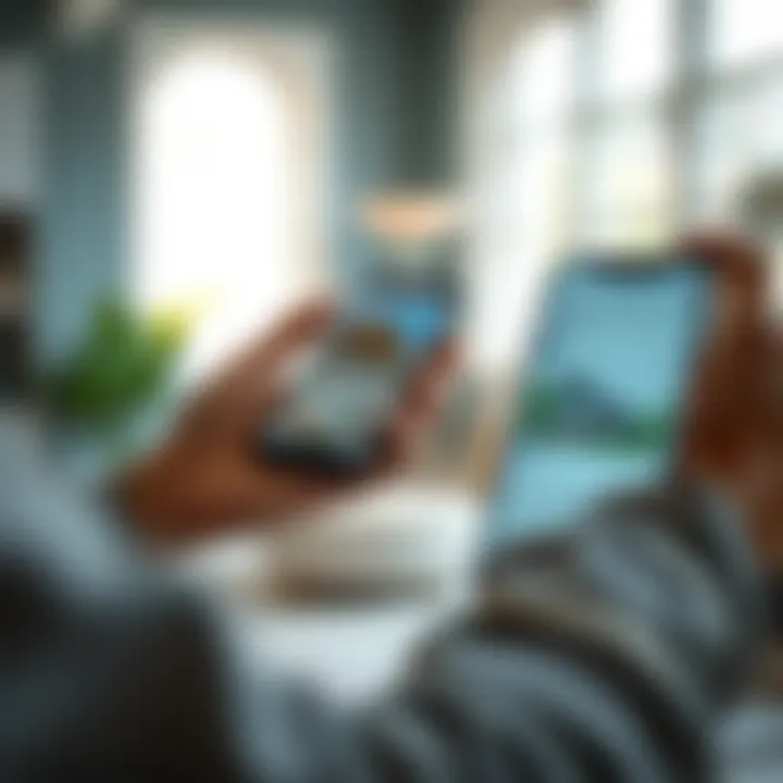 A user navigating a house hunting app on a smart device.