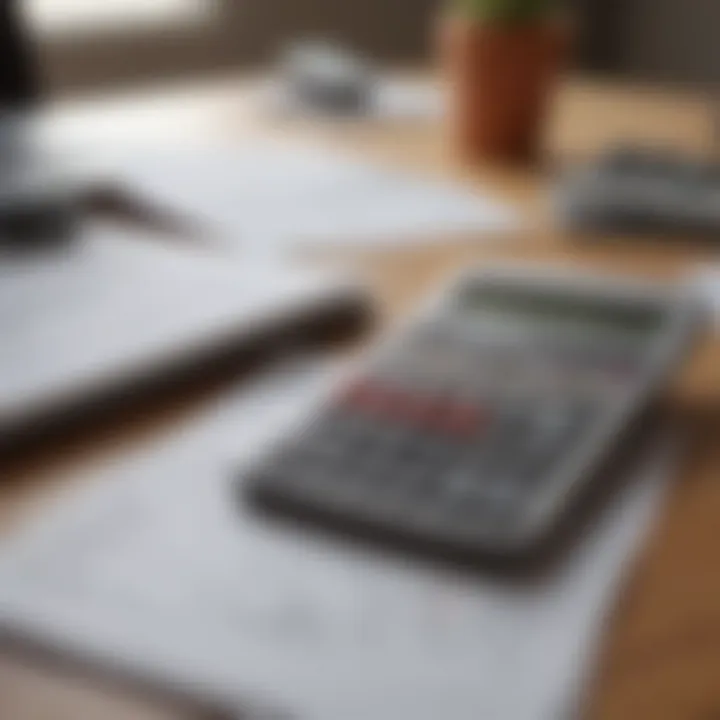 A calculator and financial documents on a desk, representing loan calculations.