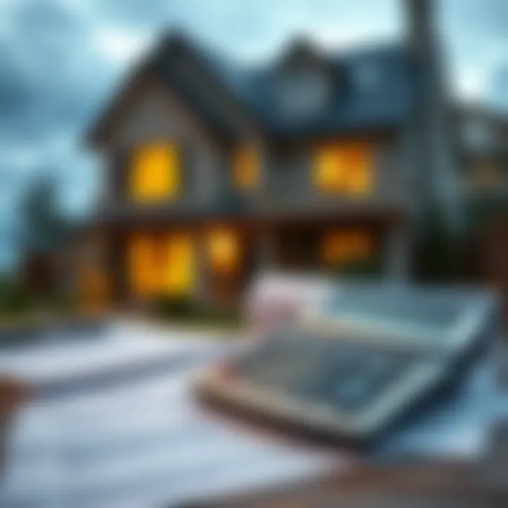 A detailed view of a home with a financial calculator and documents