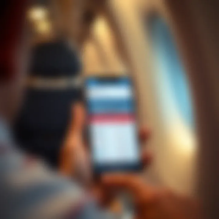 A smartphone showcasing a flight comparison app for booking first class tickets.