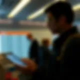 A traveler examining various airline fare options on a digital device.