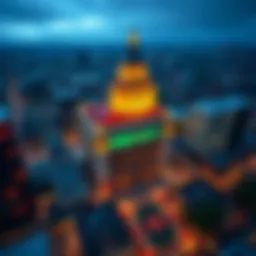 Aerial view of a vibrant stock exchange building symbolizing economic empowerment