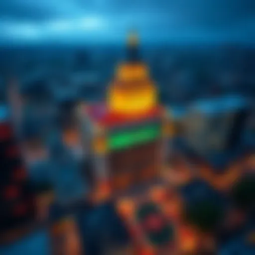 Aerial Perspective on Economic Empowerment Aerial view of a vibrant stock exchange building symbolizing economic empowerment