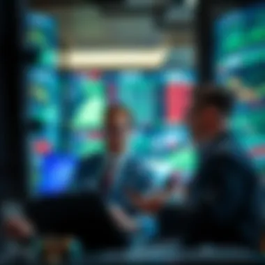 Traders and Risk Management Strategies Traders analyzing market trends and risk management strategies